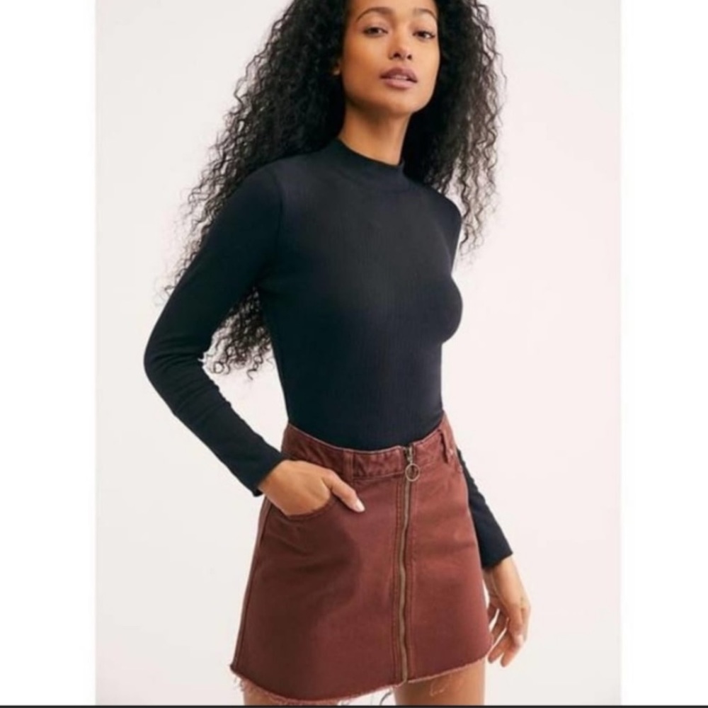 Free People Zip it Up Denim Mini Skirt